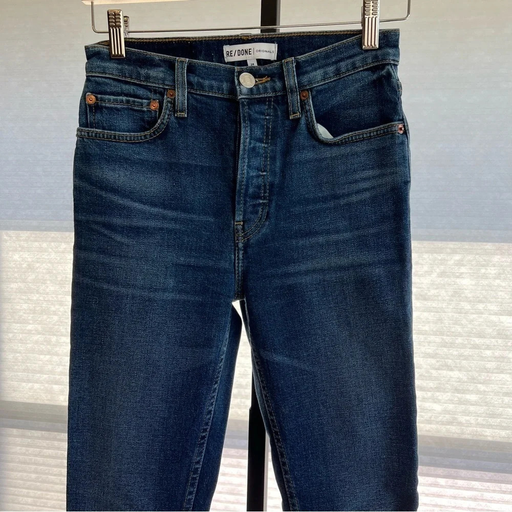 Re/Done High Rise Medium Dark Slim Leg Jeans 24 Classic Casual Contemporary - Picture 2 of 6
